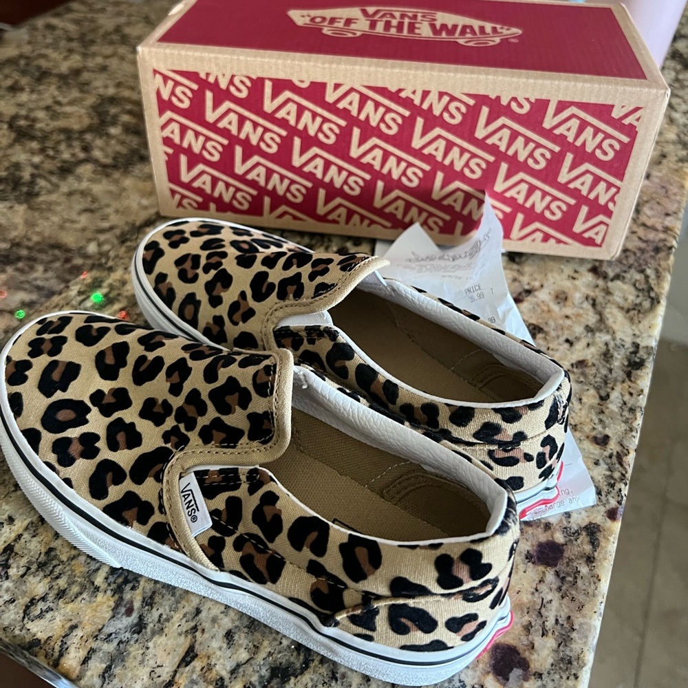 Vans Kids Tan Leopard Slip-On Sneakers Size US 3